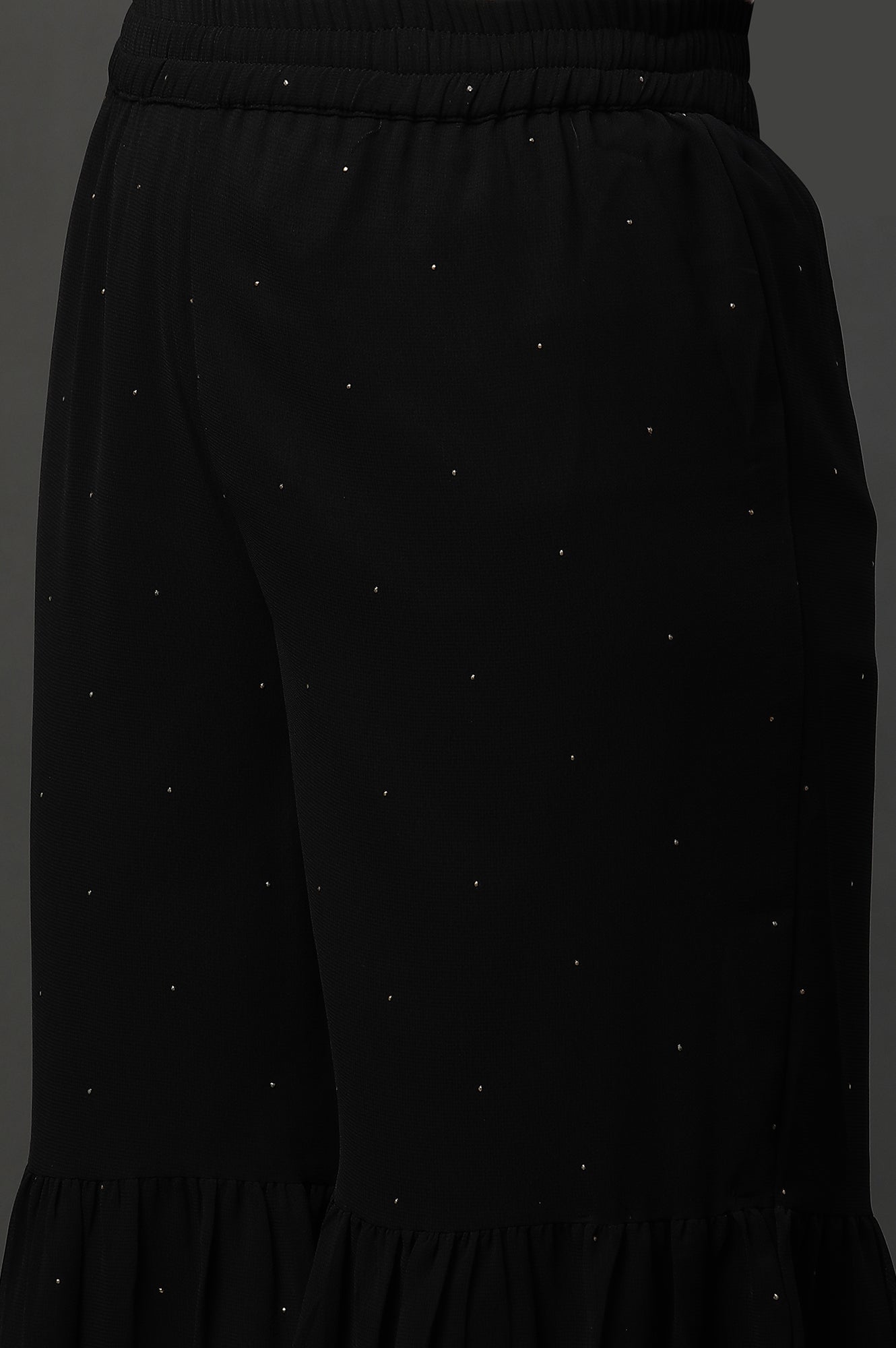 Black Polka Dots Printed Flared Georgette Sharara With Elasticated Waist