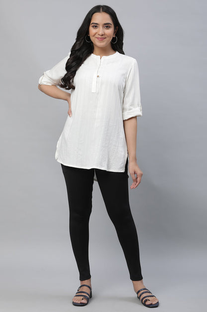 Black Solid Skinny Fit Tights With Criss Cross Waistband