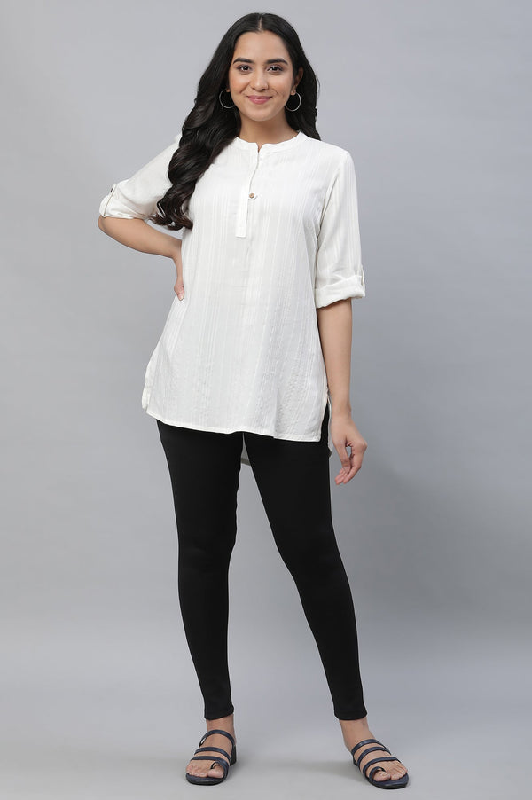 Black Solid Skinny Fit Tights With Criss Cross Waistband