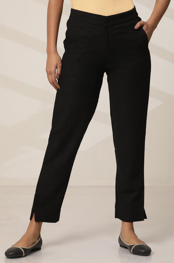 Black Solid Slim Fit Woven Pants With Elasticated Waist
