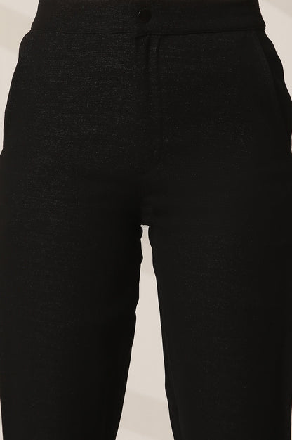 Black Solid Slim Fit Woven Pants With Elasticated Waist