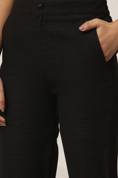 Black Solid Slim Fit Woven Pants With Elasticated Waist