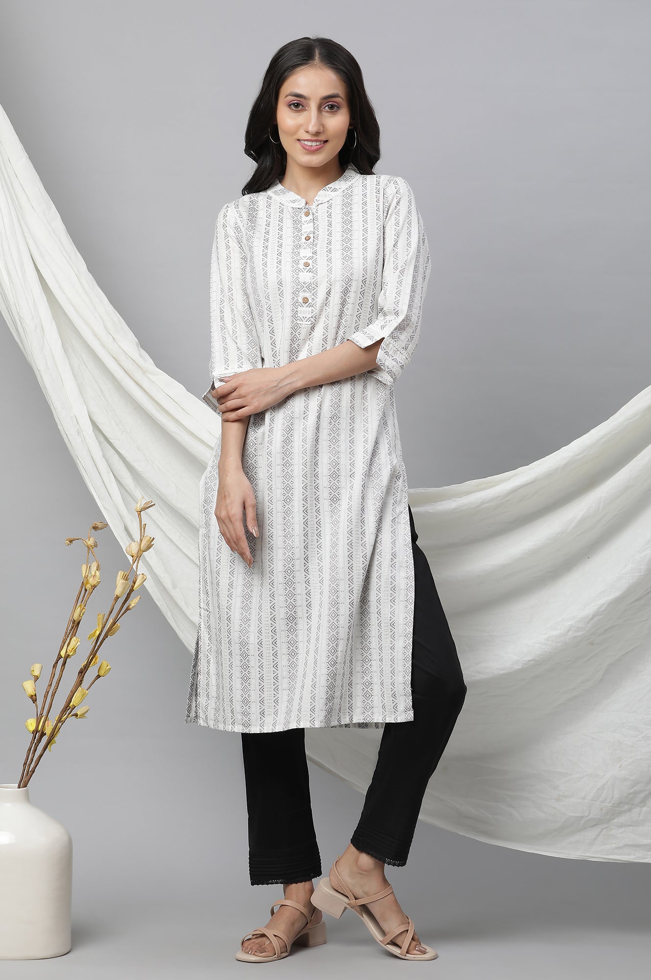 Black Solid Straight Fit Cotton Trousers With Lace Insert