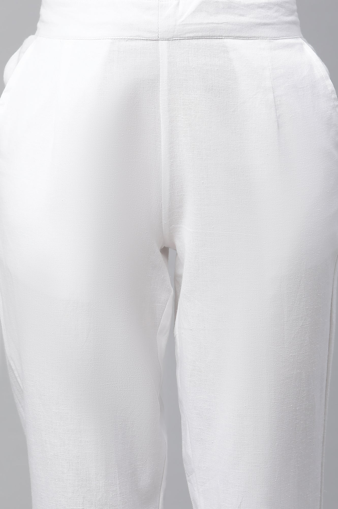 White Solid Straight Fit Cotton Trousers With Lace Inserts