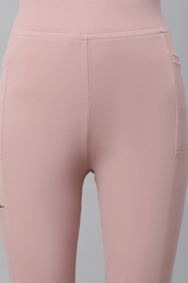 Pink Solid Skinny Fit Tights With Elasticated Waist