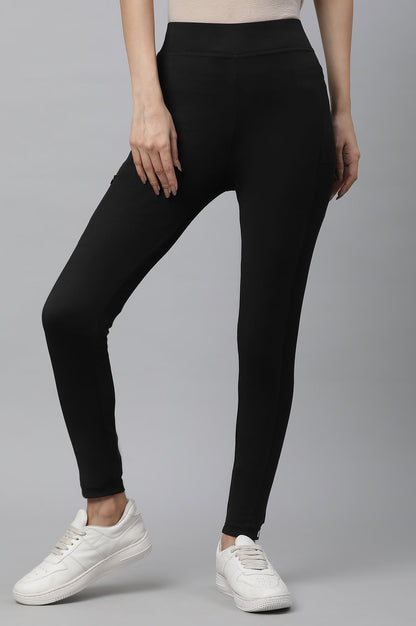 Black Solid Skinny Fit Tights With Elasticated Waist