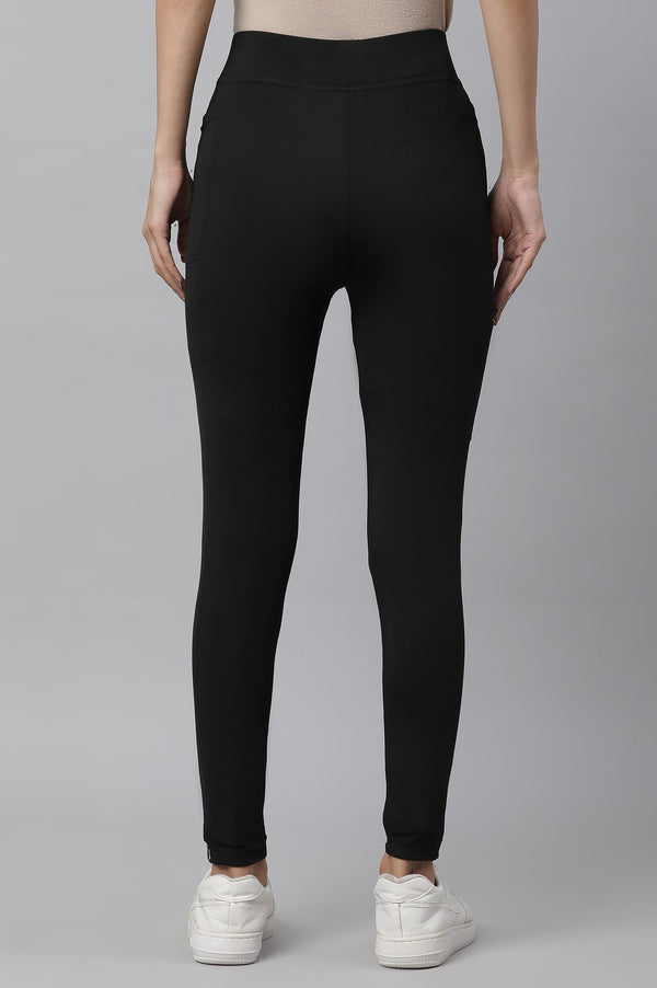 Black Solid Skinny Fit Tights With Elasticated Waist