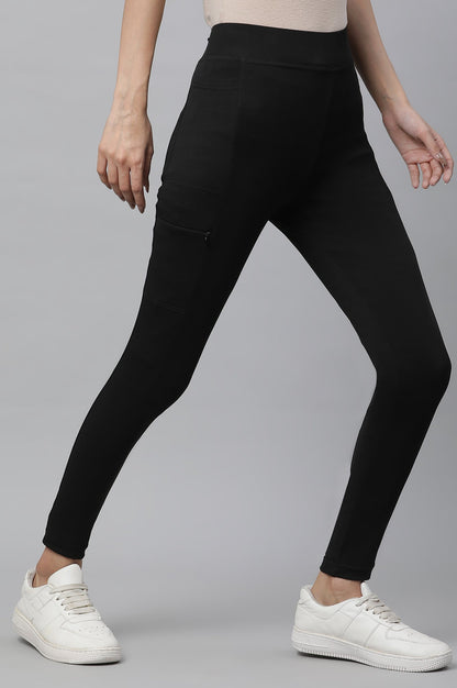Black Solid Skinny Fit Tights With Elasticated Waist