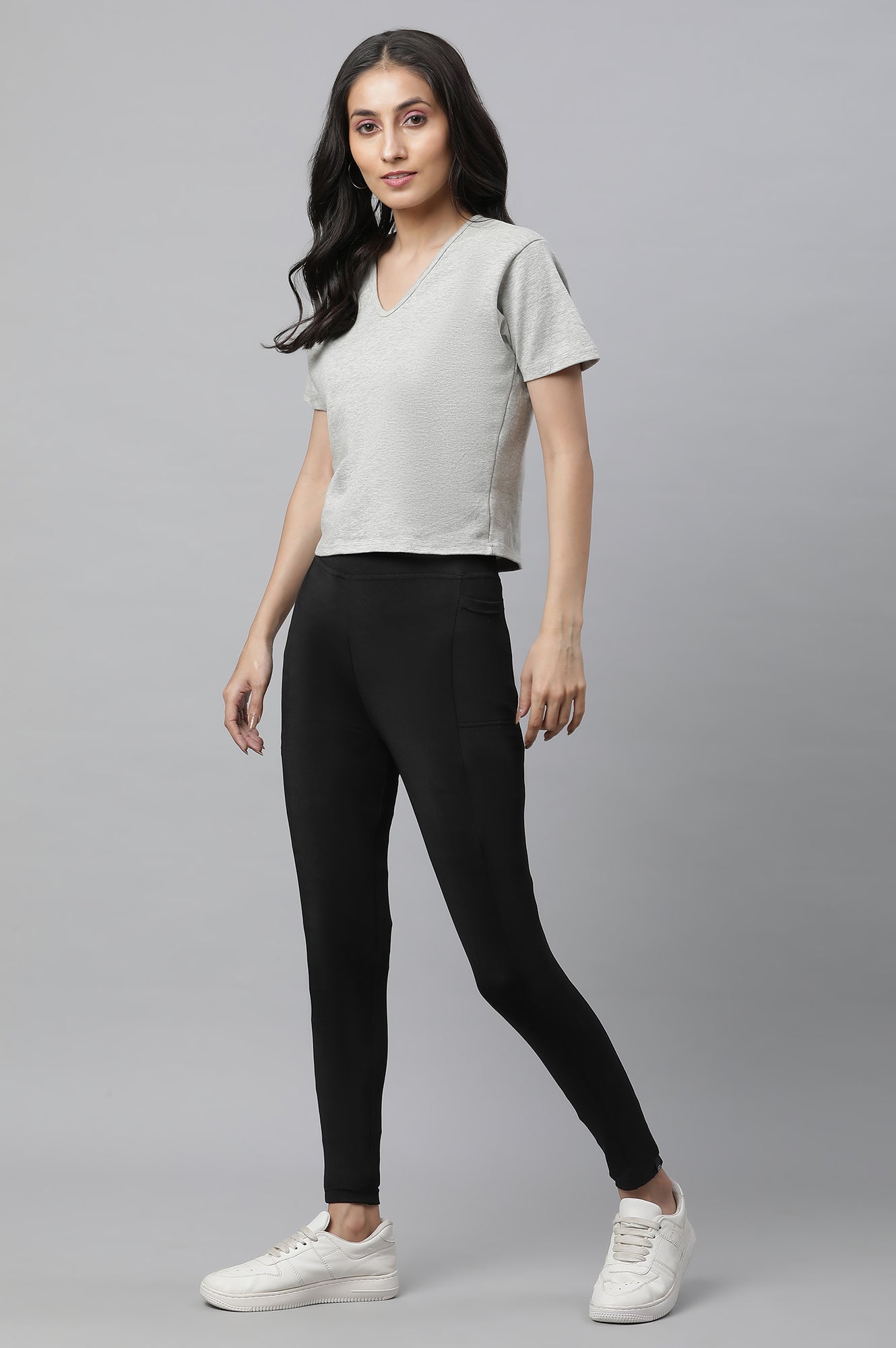 Black Solid Skinny Fit Tights With Elasticated Waist