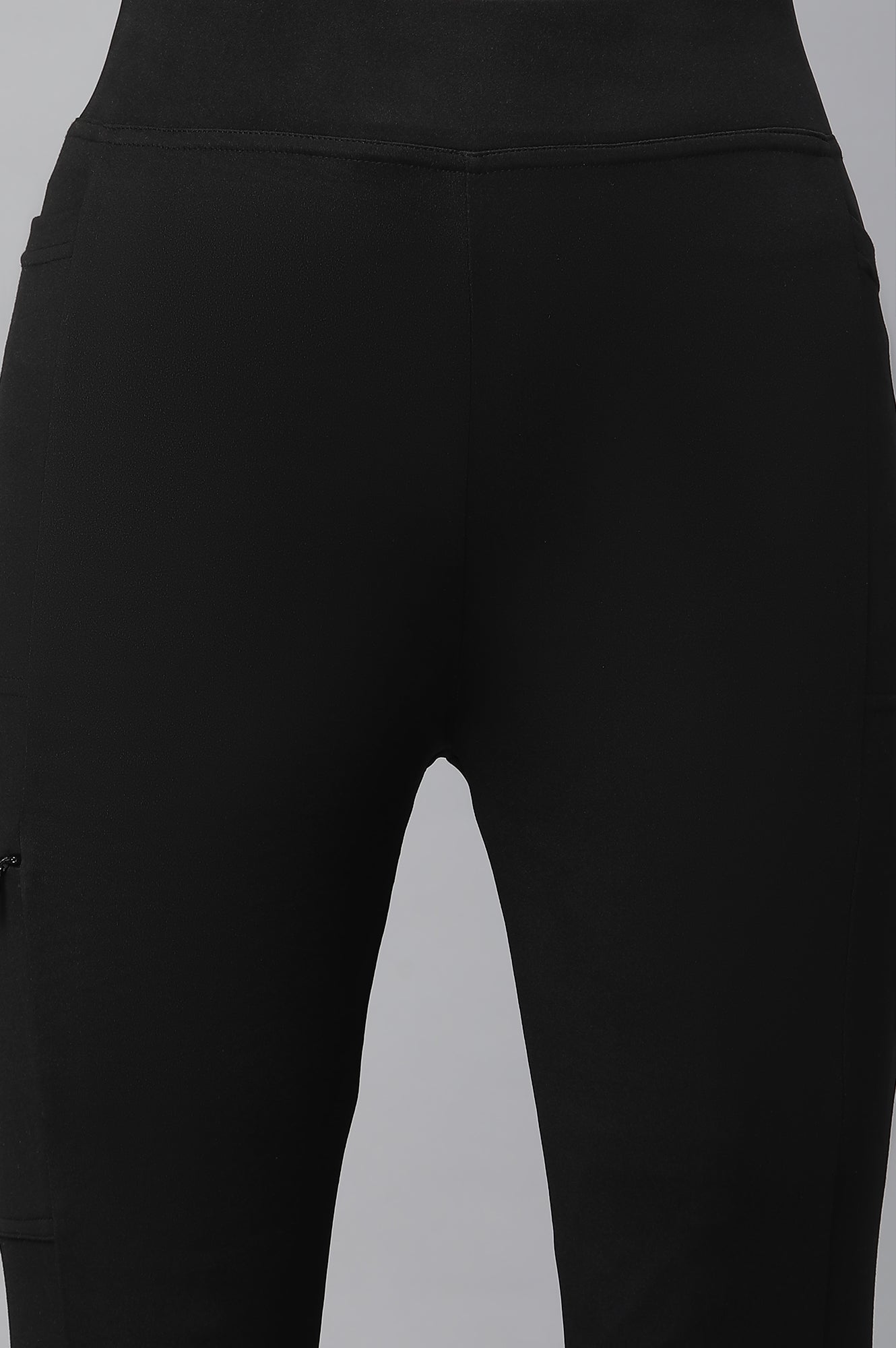 Black Solid Skinny Fit Tights With Elasticated Waist