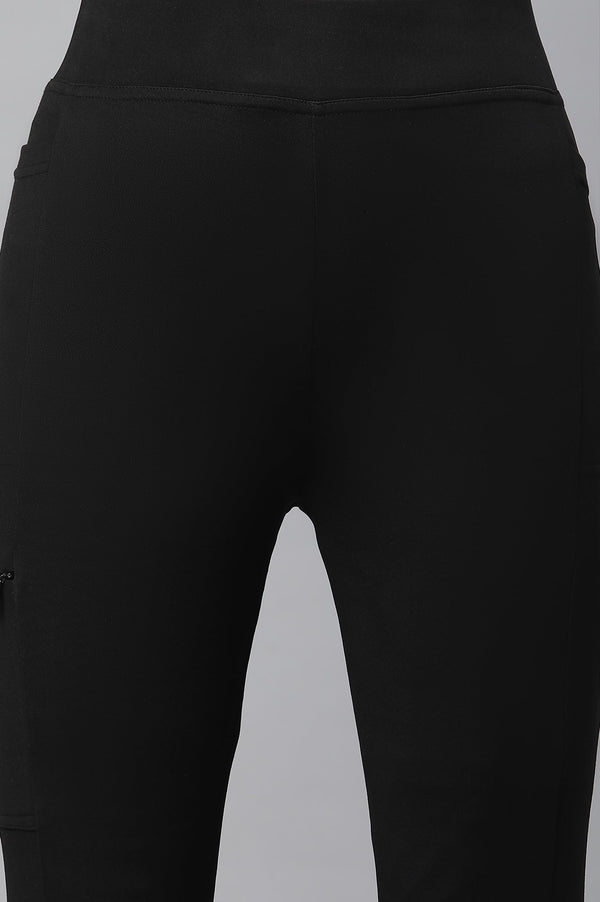 Black Solid Skinny Fit Tights With Elasticated Waist