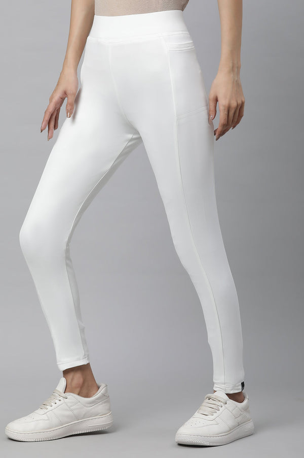 White Solid Skinny Fit Tights With Elasticated Waist