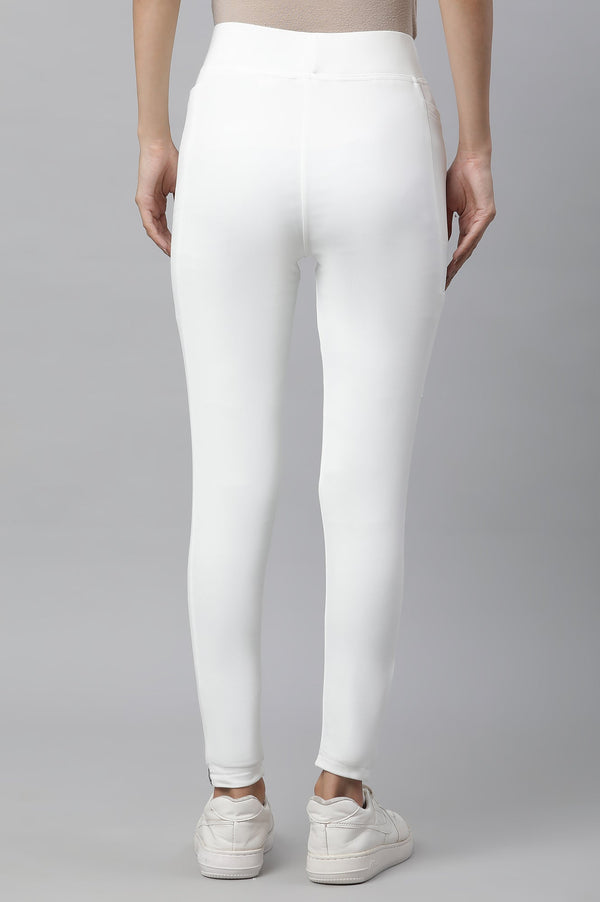 White Solid Skinny Fit Tights With Elasticated Waist