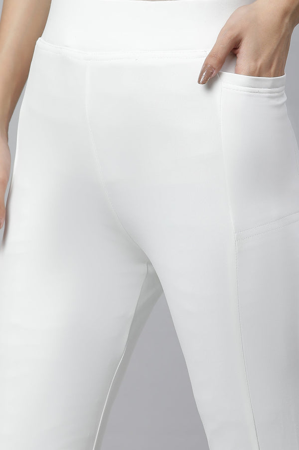 White Solid Skinny Fit Tights With Elasticated Waist