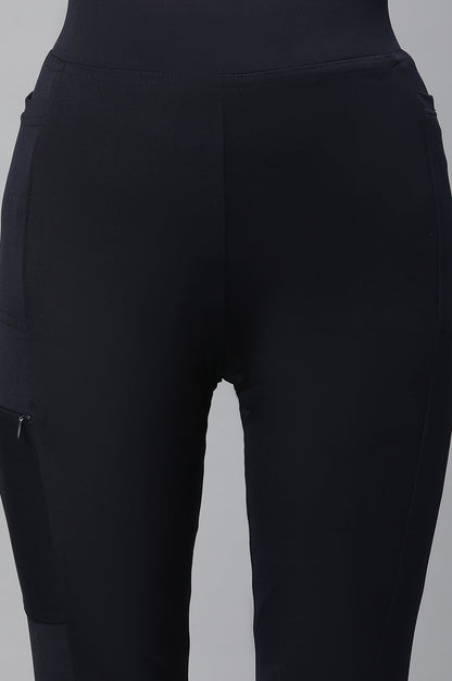 Navy Blue Solid Skinny Fit Tights With Elasticated Waist