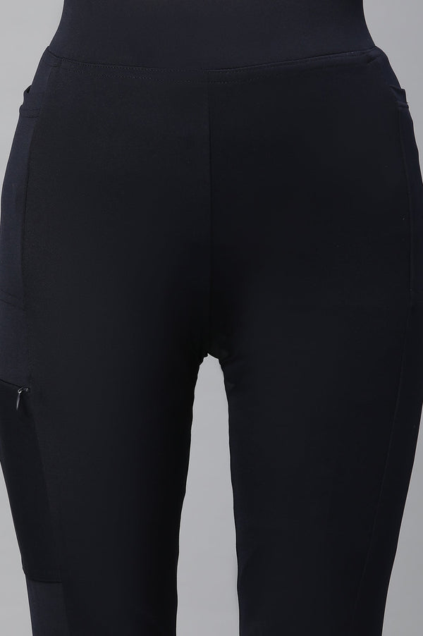 Navy Blue Solid Skinny Fit Tights With Elasticated Waist