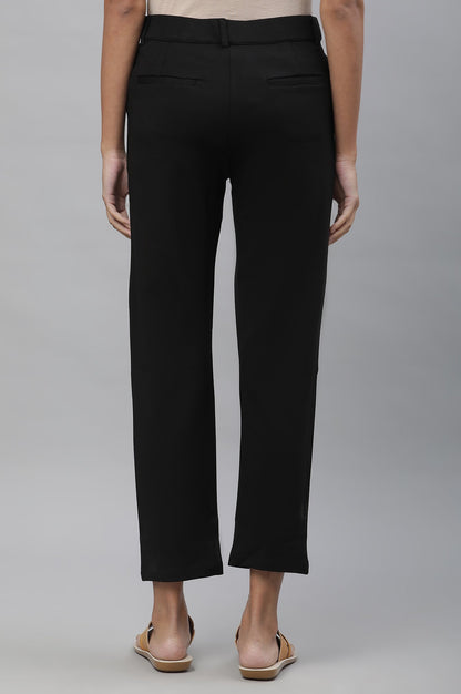 Black Solid Slim Fit Trousers With Elasticated Waist