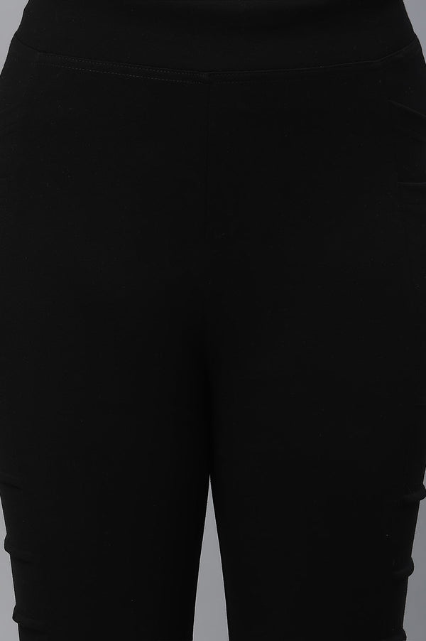 Elleven Women's Black Solid Skinny Fit Tights With Elasticated Waist And Side Pockets