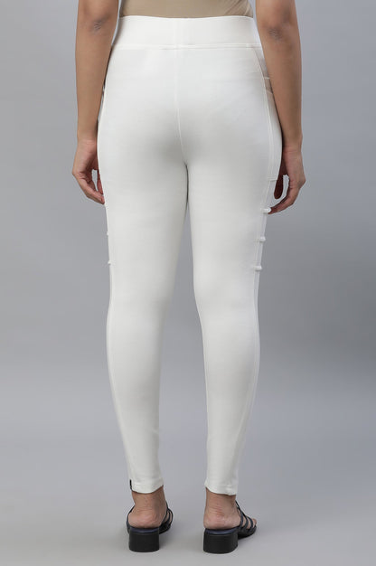 White Solid Skinny Fit Yoga Tights With Side Pockets