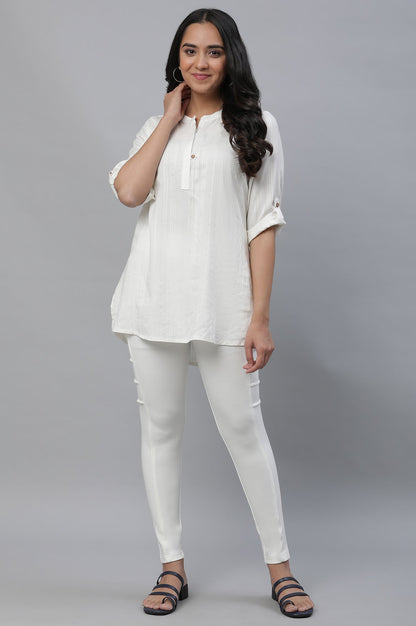 White Solid Skinny Fit Yoga Tights With Side Pockets