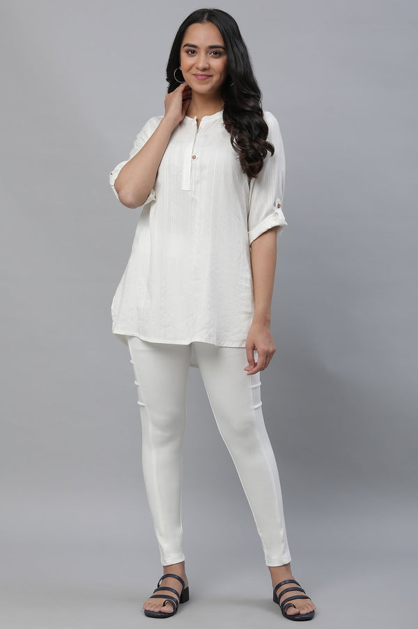 White Solid Skinny Fit Yoga Tights With Side Pockets