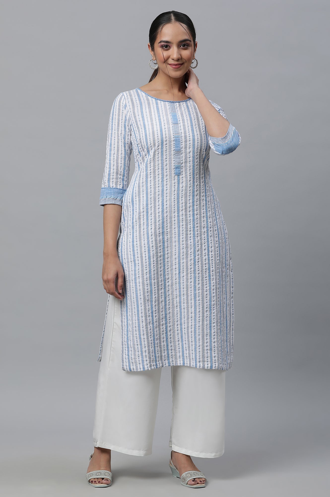 White Solid Straight Fit Woven Palazzo With Elasticated Waist