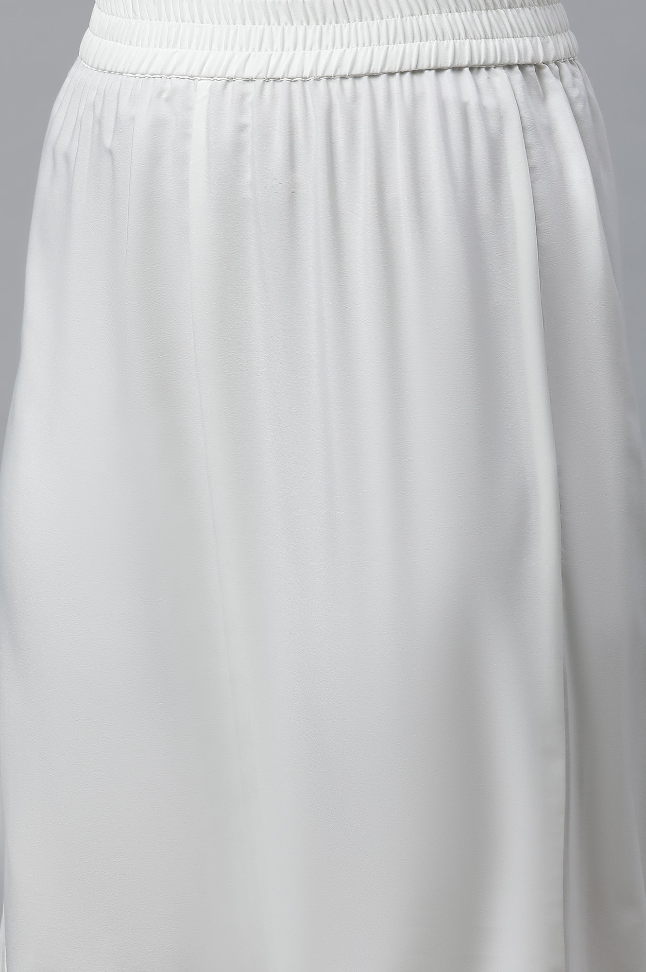 White Solid Straight Fit Woven Palazzo With Elasticated Waist