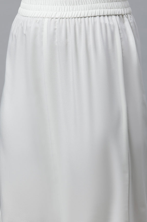 White Solid Straight Fit Woven Palazzo With Elasticated Waist