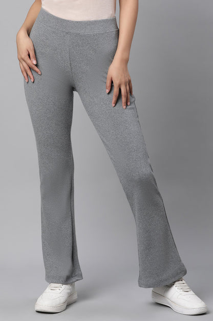 Grey Solid Flared Pants With Elasticated Waist