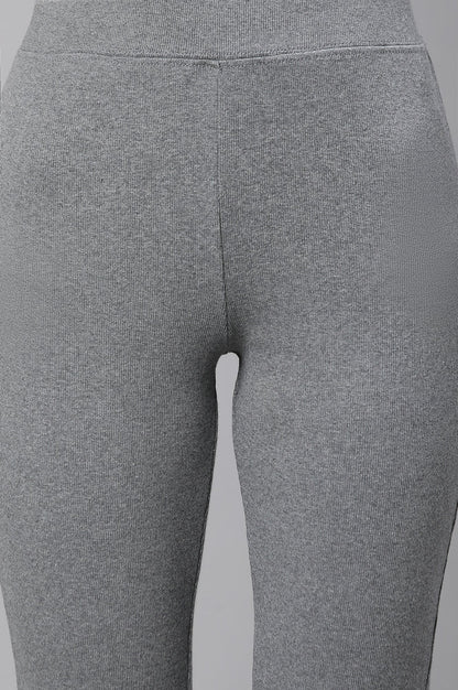 Grey Solid Flared Pants With Elasticated Waist