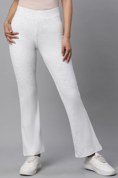 White Solid Flared Knit Pants with Elasticated Waist