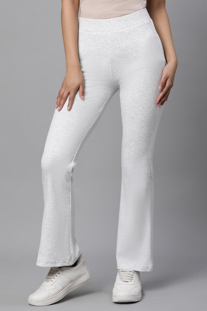 White Solid Flared Knit Pants with Elasticated Waist