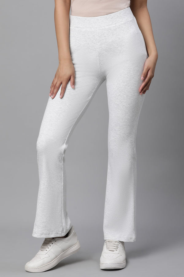 White Solid Flared Knit Pants with Elasticated Waist