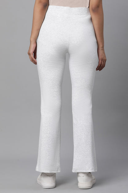 White Solid Flared Knit Pants with Elasticated Waist