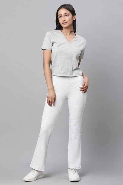 White Solid Flared Knit Pants with Elasticated Waist
