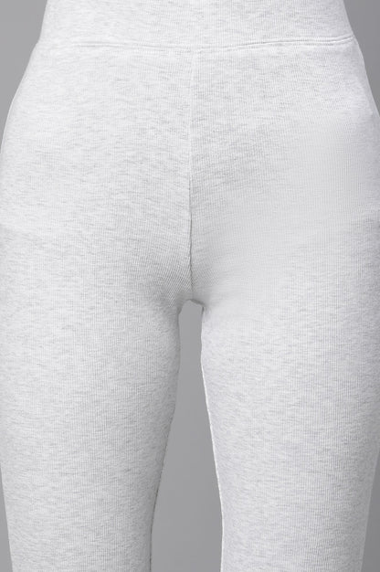White Solid Flared Knit Pants with Elasticated Waist