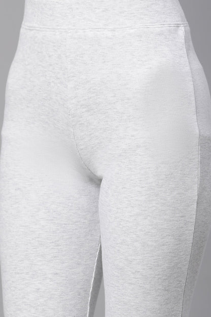 White Solid Flared Knit Pants with Elasticated Waist