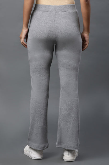 Grey Solid Flared Pants With Elasticated Waist
