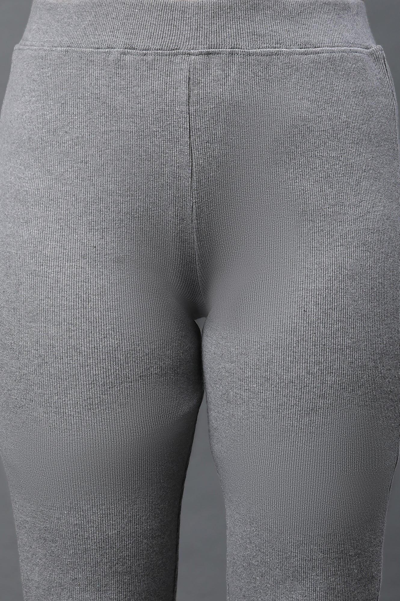 Grey Solid Flared Pants With Elasticated Waist