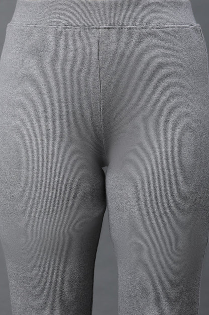 Grey Solid Flared Pants With Elasticated Waist