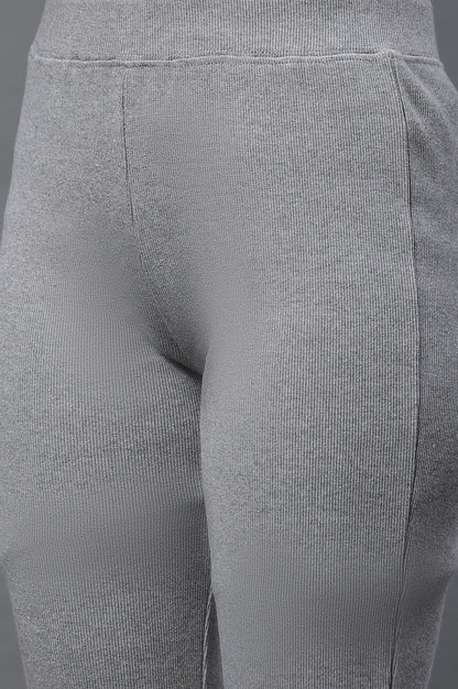 Grey Solid Flared Pants With Elasticated Waist