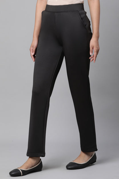 Black Solid Straight Fit Pants With Side Pockets