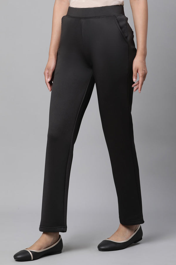 Black Solid Straight Fit Pants With Side Pockets