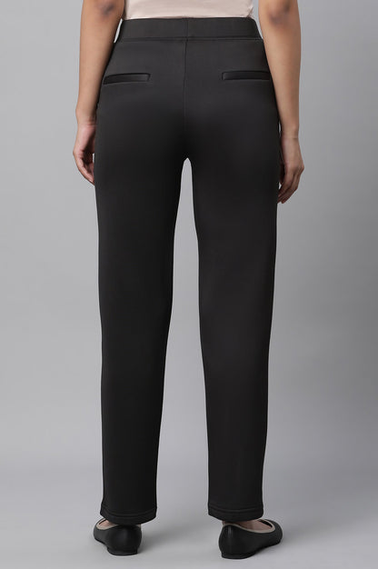 Black Solid Straight Fit Pants With Side Pockets