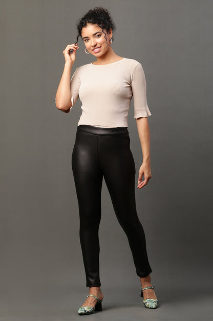 Black Solid Slim Fit Pants With Side Zip