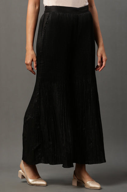 Black Solid Flared Woven Sharara With Pleats