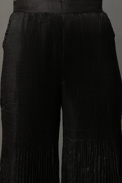 Black Solid Flared Woven Sharara With Pleats