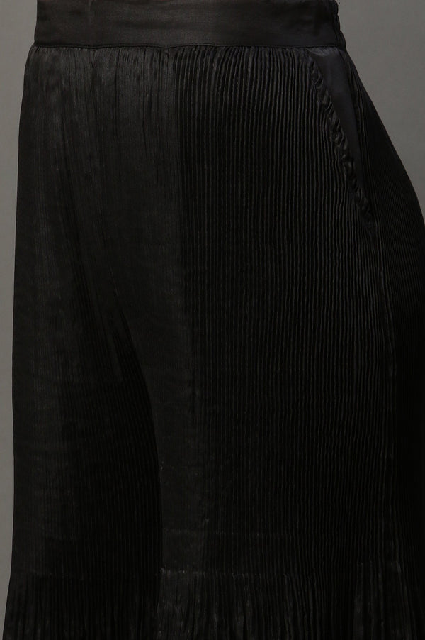 Black Solid Flared Woven Sharara With Pleats