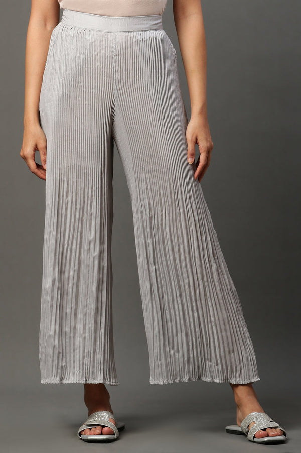 Silver Solid Flared Woven Sharara With Pleated Detail