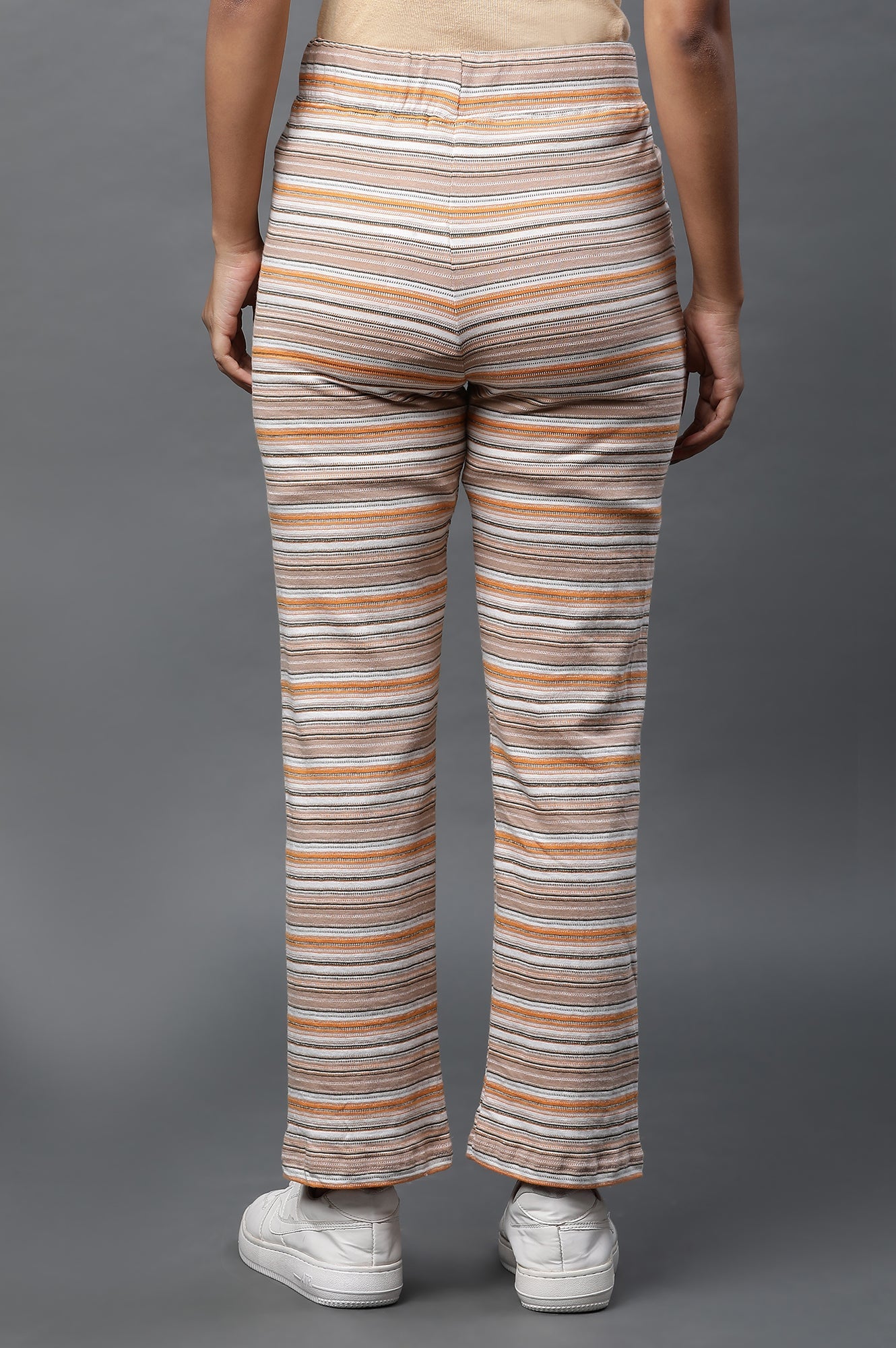 Multiciloured Striped Printed Straight-fit Knit Pants with Drawstring